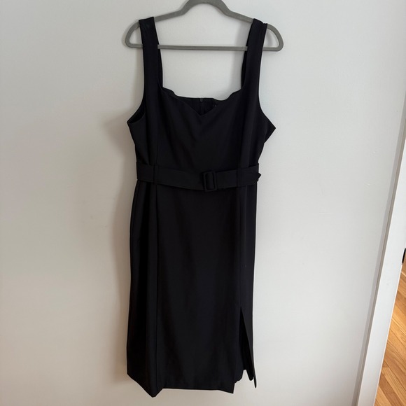 Banana Republic Black Square Neck Belted Sheath Dress Formal Slit Size 18 NEW‎ - Picture 2 of 7